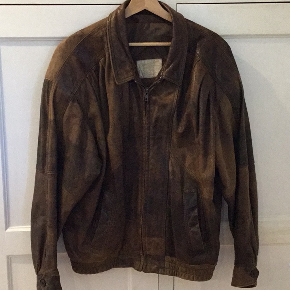 Men's Brown Leather Champs Elysee made in Montreal, Canada Bomber Jacket.